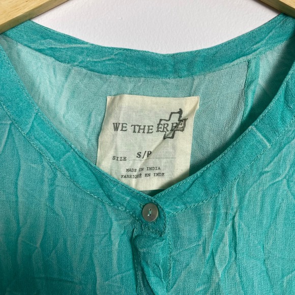 Free People We The Free Button Up Shirt Crinkle Top Small Green Short Sleeve‎ - Picture 3 of 6